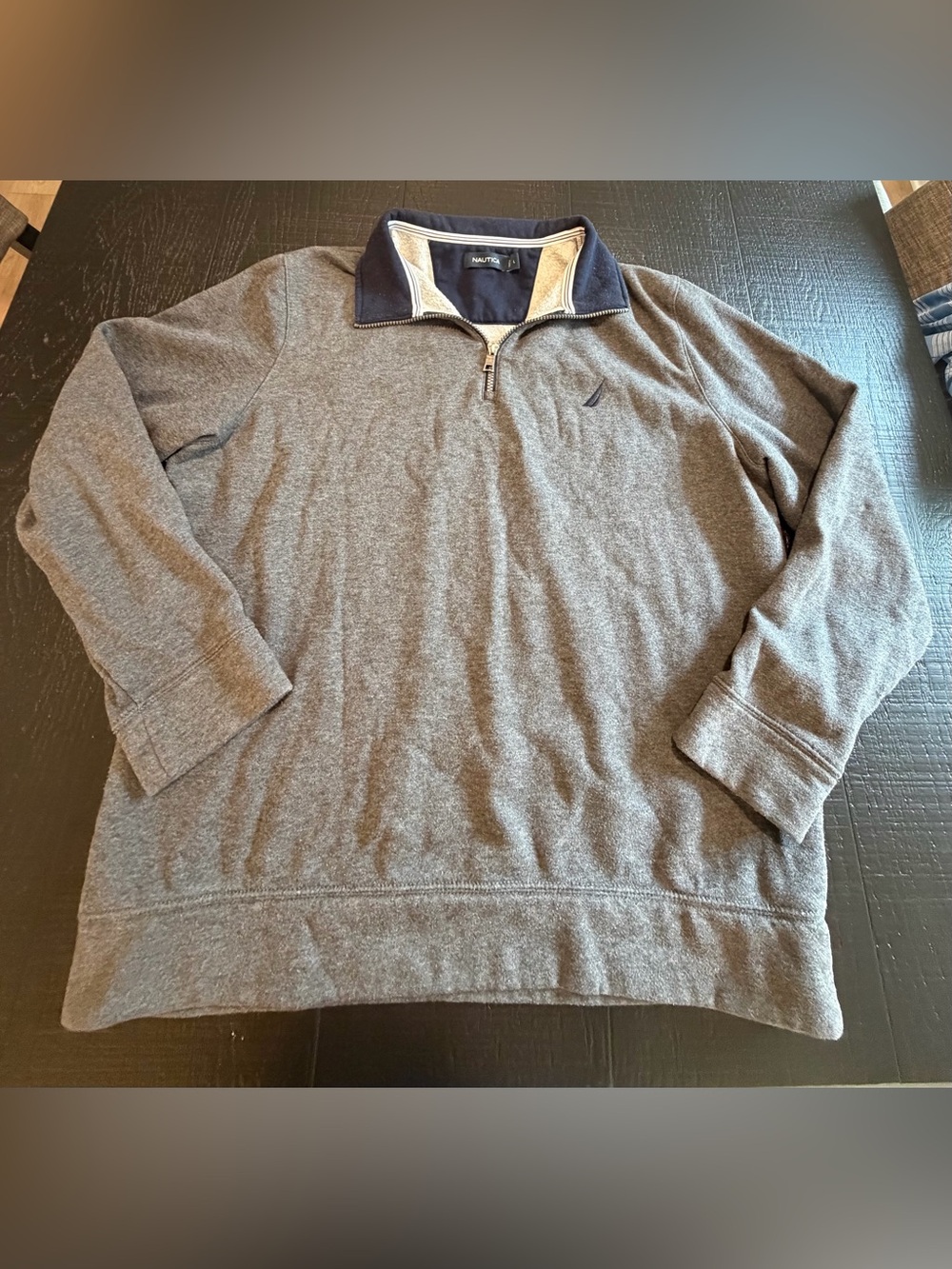 Nautica Heather Gray Quarter-Zip Pullover with Navy Trim Large